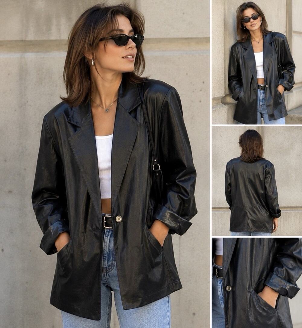 Vintage Nancy Bolen Blazer for City Girl Leather like 90s womens 14 Made USA